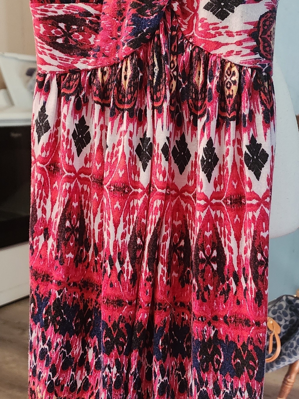Carly ST. Claire Women's Bohemian Printed Maxi Dress in Pink/Red and Black Sz SM